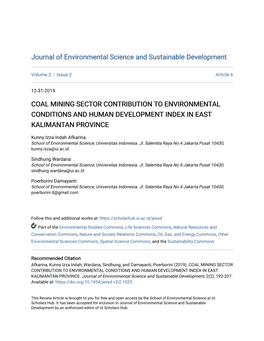 Coal Mining Sector Contribution to Environmental Conditions and Human Development Index in East Kalimantan Province