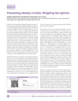 Preventing Obesity in India: Weighing the Options