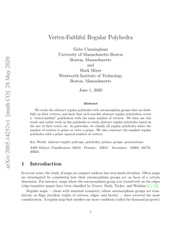 Vertex-Faithful Regular Polyhedra Arxiv:2005.14252V1 [Math.CO] 28