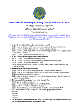 Fragebogen WISSEN ÜBER DIE LAZARUS UNION