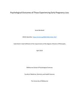 Psychological Outcomes of Those Experiencing Early Pregnancy Loss