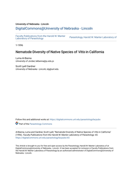 Nematode Diversity of Native Species of Vitis in California