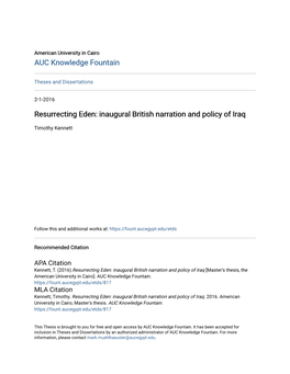 Inaugural British Narration and Policy of Iraq