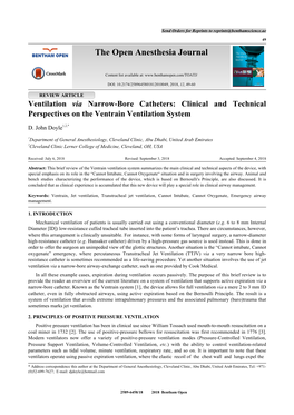 The Open Anesthesia Journal