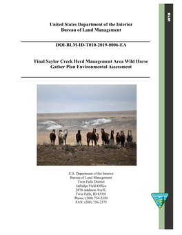 Saylor Creek Herd Management Area Wild Horse Gather Plan Environmental Assessment