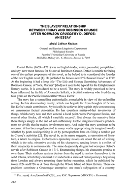 The Slavery Relationship Between Friday and Robinson Crusoe After Robinson Crusoe by D