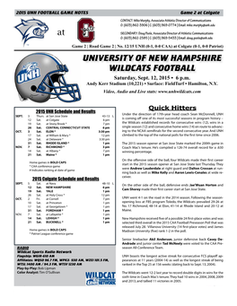 UNIVERSITY of NEW HAMPSHIRE WILDCATS FOOTBALL Saturday, Sept