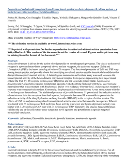 Properties of Ecdysteroid Receptors from Diverse Insect Species in a Heterologous Cell Culture System – a Basis for Screening Novel Insecticidal Candidates