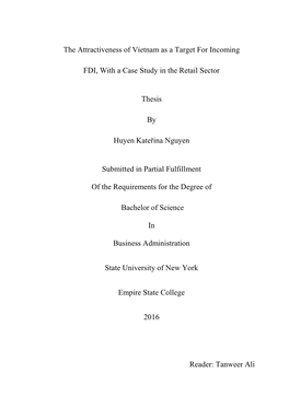 The Attractiveness of Vietnam As a Target for Incoming FDI, with A