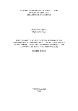 Aristotle University of Thessaloniki School of Geology Department of Geology