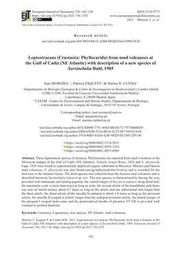 Crustacea: Phyllocarida) from Mud Volcanoes at the Gulf of Cadiz (NE Atlantic) with Description of a New Species of Sarsinebalia Dahl, 1985