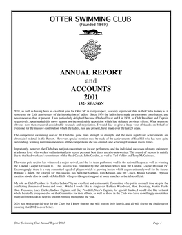 ANNUAL REPORT and ACCOUNTS 2001 132Nd SEASON