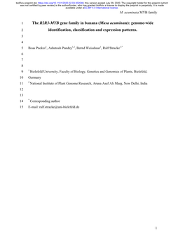 The R2R3-MYB Gene Family in Banana (Musa Acuminata): Genome-Wide 2 Identification, Classification and Expression Patterns