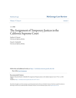 The Assignment of Temporary Justices in the California Supreme Court Stephen R