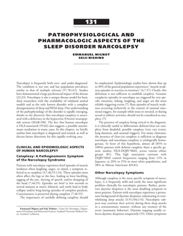 Pathophysiological and Pharmacologic Aspects of the Sleep Disorder Narcolepsy