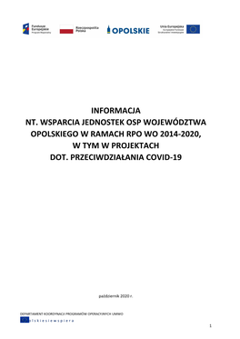 Informacja Nt. Wsparcia Jednostek Osp Województwa Opolskiego W Ramach Rpo Wo 2014-2020, W Tym W Projektach Dot