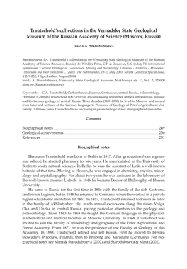 Trautschold's Collections in the Vernadsky State Geological