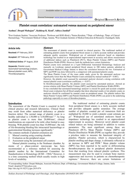 Platelet Count Correlation: Automated Versus Manual on Peripheral Smear