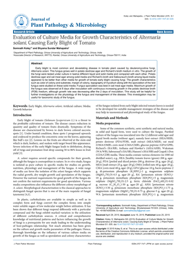 Evaluation of Culture Media for Growth Characteristics of Alternaria