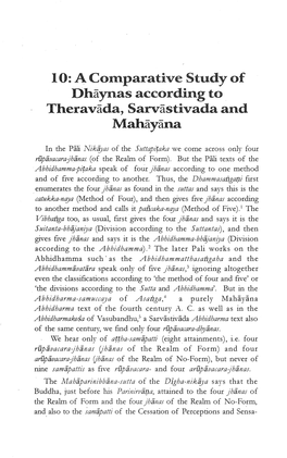 10: a Corn.Parative Study of Dhaynas According to Theravada, Sarvastivada and Mahayana