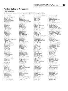 Author Index to Volume 56 Key to Abbreviations: (E) Editorial; (Er) Erratum; (GE) Guest Editorial; (L) Letter; (O) Obituary; (R) Review