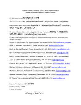Lead Institution Name and Location: Louisiana Universities Marine Consortium, 8124 Hwy