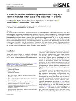 In Marine Bacteroidetes the Bulk of Glycan Degradation During Algae Blooms Is Mediated by Few Clades Using a Restricted Set of Genes