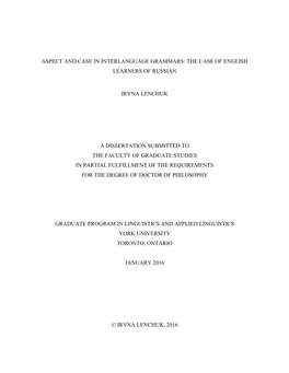 Aspect and Case in Interlanguage Grammars: the Case of English Learners of Russian