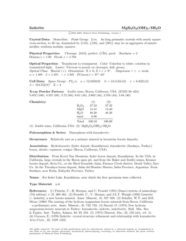 Inderite Mgb3o3(OH)5 • 5H2O C 2001-2005 Mineral Data Publishing, Version 1