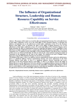 The Influence of Organizational Structure, Leadership and Human Resource Capability on Service Effectiveness