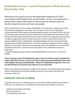 Healthwalks Summer – Autumn Programme of Walks & Events May-October 2014
