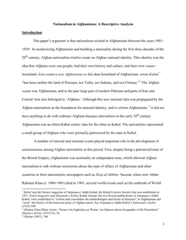 Nationalism in Afghanistan: a Descriptive Analysis