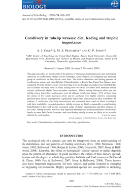 Corallivory in Tubelip Wrasses: Diet, Feeding and Trophic Importance