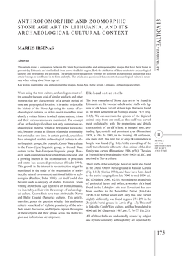 Anthropomorphic and Zoomorphic Stone Age Art in Lithuania, and Its Archaeological Cultural Context