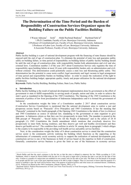 The Determination of the Time Period and the Burden of Responsibility of Construction Services Organizer Upon the Building Failure on the Public Facilities Building