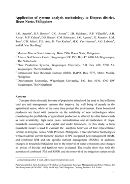 Application of Systems Analysis Methodology to Dingras District, Ilocos Norte, Philippines