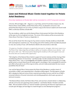 Lixar and National Music Centre Band Together for Polaris Artist Residency