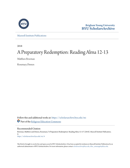 A Preparatory Redemption: Reading Alma 12-13 Matthew Bowman