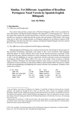 Similar, Yet Different: Acquisition of Brazilian Portuguese Nasal Vowels by Spanish-English Bilinguals