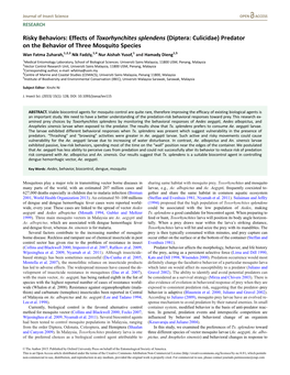 Predator on the Behavior of Three Mosquito Species