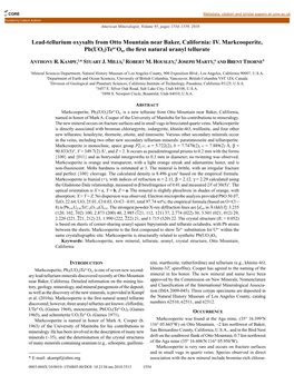 Markcooperite, Pb(UO2)Teo6, the First Natural Uranyl T