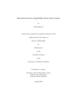 Interactions Between Computability Theory and Set Theory by Noah