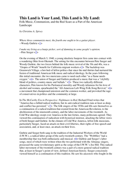 This Land Is Your Land, This Land Is My Land: Folk Music, Communism, and the Red Scare As a Part of the American Landscape by Christine A