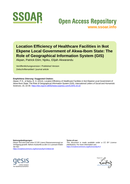 Location Efficiency of Healthcare Facilities in Ikot Ekpene Local