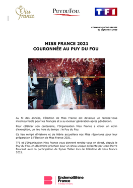 Miss France 2021 Couronnée Au Puy Du Fou