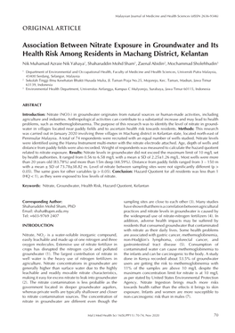 Association Between Nitrate Exposure in Groundwater and Its Health Risk