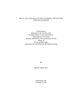 BRCA1 Localization to the Telomere and Its Loss from the Telomere In