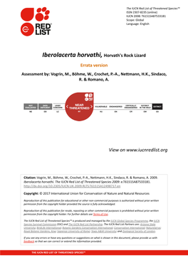 Iberolacerta Horvathi, Horvath's Rock Lizard Errata Version Assessment By: Vogrin, M., Böhme, W., Crochet, P.-A., Nettmann, H.K., Sindaco, R