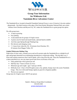 Group Tour Information for the Wildwater Nantahala River