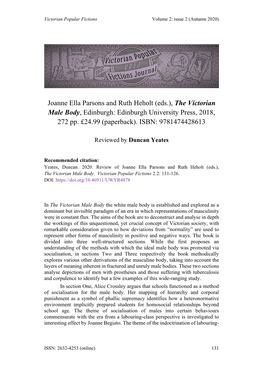 Joanne Ella Parsons and Ruth Heholt (Eds.), the Victorian Male Body, Edinburgh: Edinburgh University Press, 2018, 272 Pp